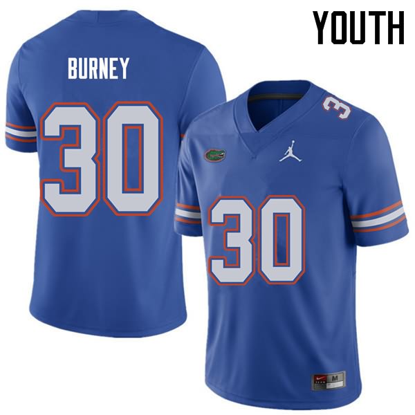 NCAA Florida Gators Amari Burney Youth #30 Jordan Brand Royal Stitched Authentic College Football Jersey WWN0364GF
